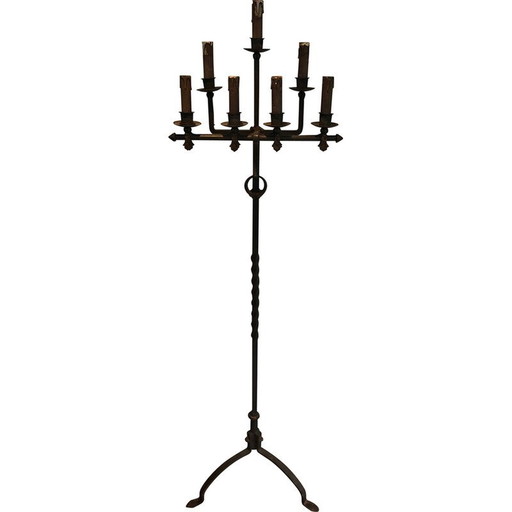 Vintage smeedijzeren en vergulde vloerlamp van Parquet, Frankrijk jaren 1940