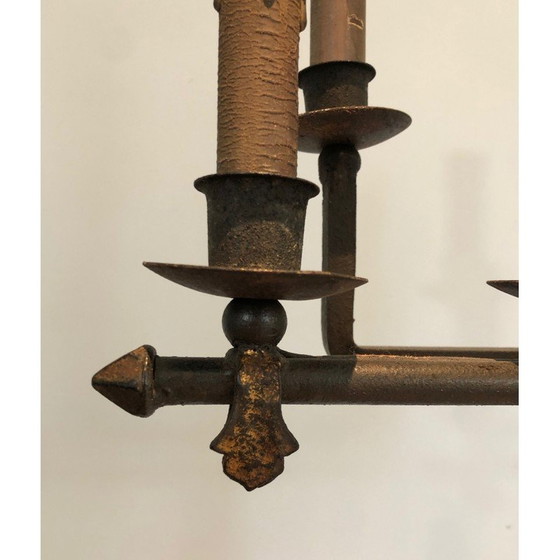 Image 1 of Vintage smeedijzeren en vergulde vloerlamp van Parquet, Frankrijk jaren 1940