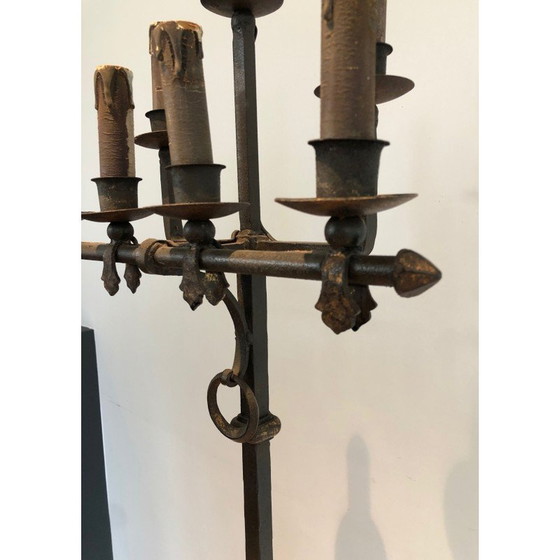 Image 1 of Vintage smeedijzeren en vergulde vloerlamp van Parquet, Frankrijk jaren 1940