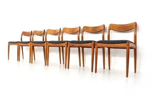 6x Johannes Andersen voor Uldum, Deense Mid Century Teak Stoel, nieuw Anilin Leer