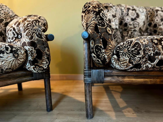 Image 1 of Vintag lounge chair manou rotan with velours fabric