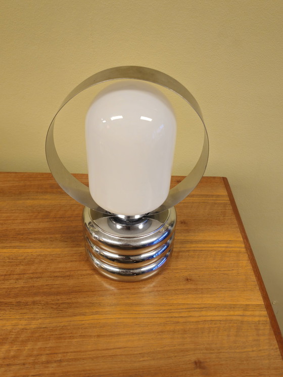 Image 1 of Vintage Space Age Chromen Melkglas Tafellamp Bureaulamp Lamp