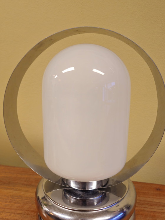 Image 1 of Vintage Space Age Chromen Melkglas Tafellamp Bureaulamp Lamp
