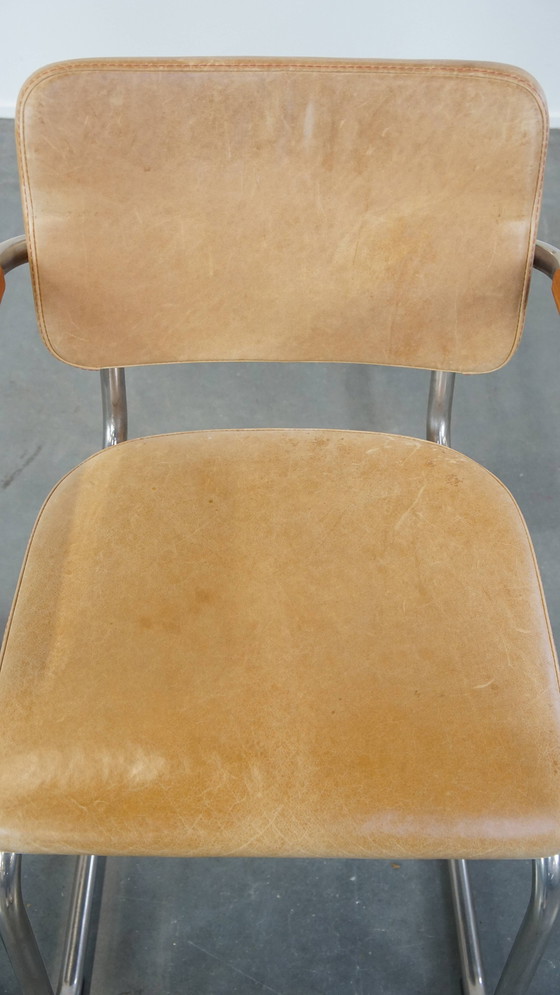 Image 1 of 10 X Vintage Leren Thonet Design Eetkamerstoel Model S64 