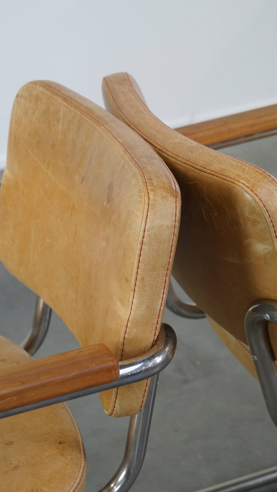 Image 1 of 10 X Vintage Leren Thonet Design Eetkamerstoel Model S64 