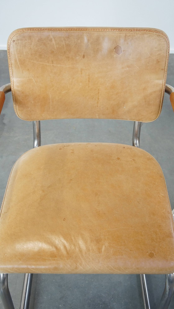 Image 1 of 10 X Vintage Leren Thonet Design Eetkamerstoel Model S64 