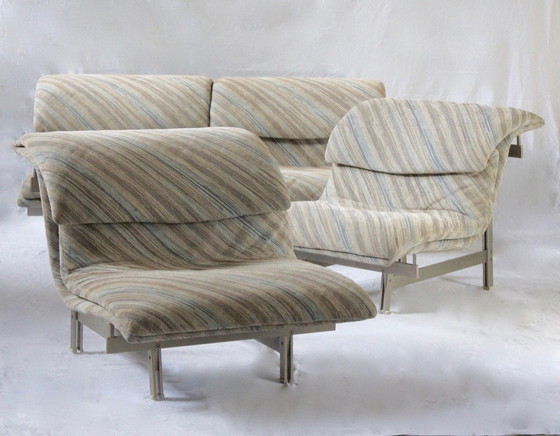Image 1 of Wave Sofa en 2 lounge stoelen van Giovanni Offredi voor Saporiti Italia, 1974