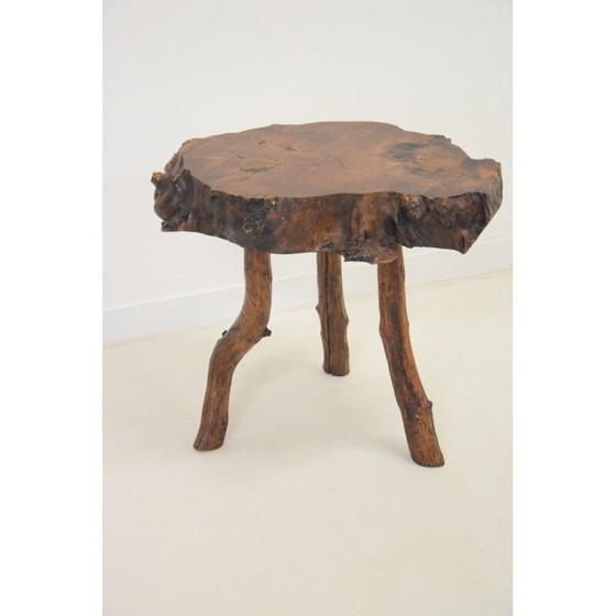 Image 1 of Vintage Brutalistische salontafel in massief olijfhout, 1980