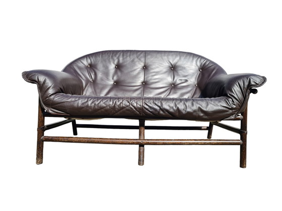 Image 1 of Set Of Two High End Italian 60S Couch And Chair - Sofa (2) - Leder, Set Van Bijpassende Sofa Met Fauteuil