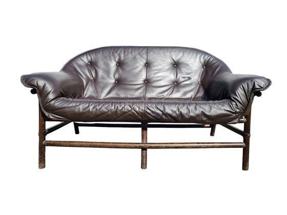 Image 1 of Set Of Two High End Italian 60S Couch And Chair - Sofa (2) - Leder, Set Van Bijpassende Sofa Met Fauteuil