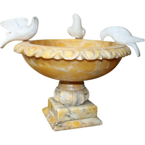 Vintage Italiaans albasten vogelbad met 3 vogels
