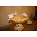 Vintage Italiaans albasten vogelbad met 3 vogels