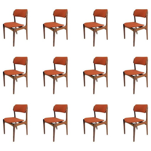 Set van 12 eetkamerstoelen, Rosewood Inc. Herbekleding Erik Buch 1960