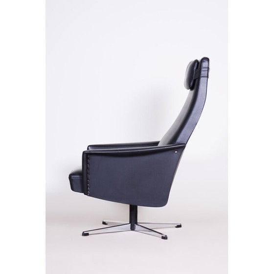 Image 1 of Vintage zwart lederen fauteuil, Tsjecho-Slowakije 1960