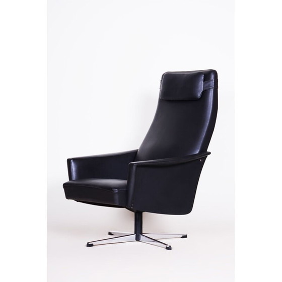 Image 1 of Vintage zwart lederen fauteuil, Tsjecho-Slowakije 1960