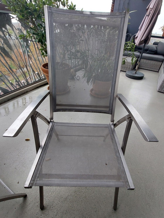 Image 1 of Tuintafel Set, 6 Aluminiumstoelen, Tafel En 2 Voetenbankjes