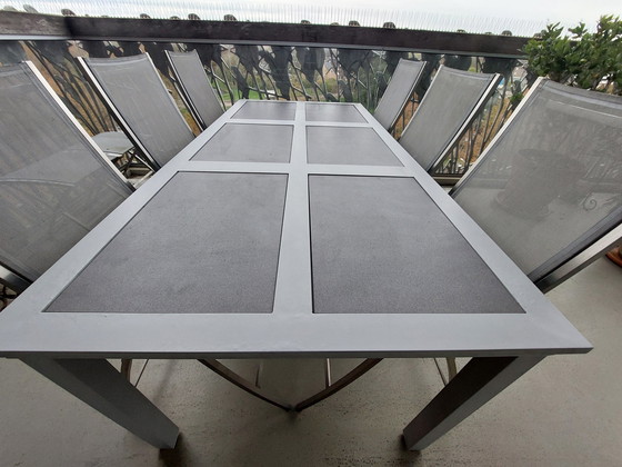 Image 1 of Tuintafel Set, 6 Aluminiumstoelen, Tafel En 2 Voetenbankjes