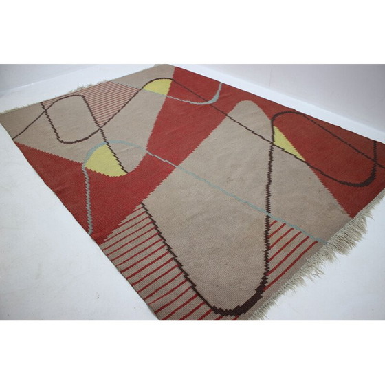 Image 1 of Vintage geometrisch wollen vloerkleed, Tsjecho-Slowakije 1950