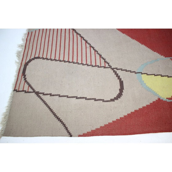 Image 1 of Vintage geometrisch wollen vloerkleed, Tsjecho-Slowakije 1950