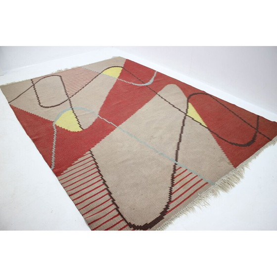 Image 1 of Vintage geometrisch wollen vloerkleed, Tsjecho-Slowakije 1950