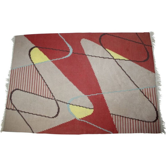 Image 1 of Vintage geometrisch wollen vloerkleed, Tsjecho-Slowakije 1950