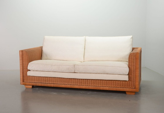 Image 1 of Luxe Italiaanse Gasparucci Reed White Lounge Greenhouse Sofa. Italië, 1980S
