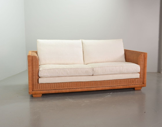Image 1 of Luxe Italiaanse Gasparucci Reed White Lounge Greenhouse Sofa. Italië, 1980S