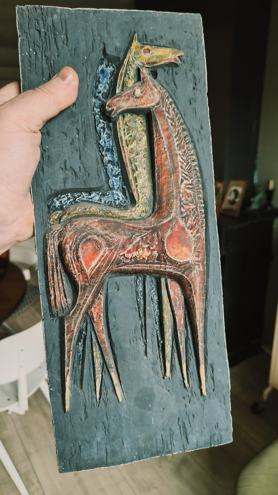 Image 1 of Vintage Wandsculptuur Wanddecoratie Keramiek Paarden 