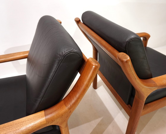 Image 1 of Set van 2 Holstebro Teakhouten Leren Fauteuils, 1960