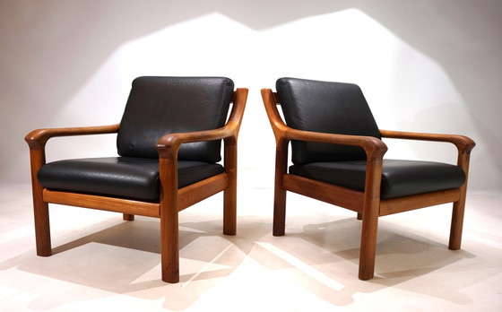 Image 1 of Set van 2 Holstebro Teakhouten Leren Fauteuils, 1960