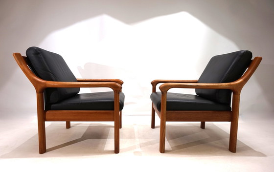 Image 1 of Set van 2 Holstebro Teakhouten Leren Fauteuils, 1960