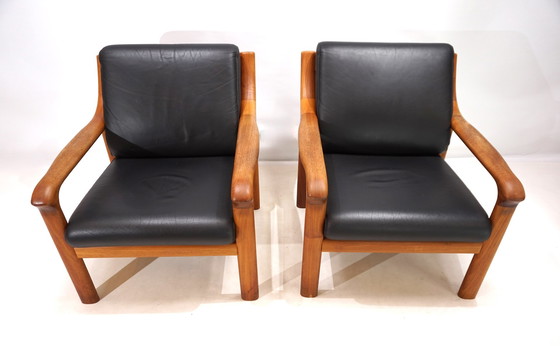 Image 1 of Set van 2 Holstebro Teakhouten Leren Fauteuils, 1960