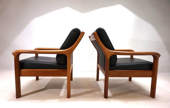 Image 1 of Set van 2 Holstebro Teakhouten Leren Fauteuils, 1960