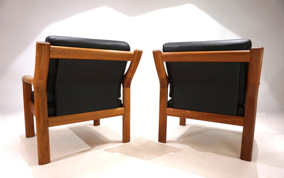 Image 1 of Set van 2 Holstebro Teakhouten Leren Fauteuils, 1960