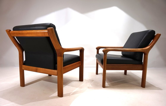 Image 1 of Set van 2 Holstebro Teakhouten Leren Fauteuils, 1960