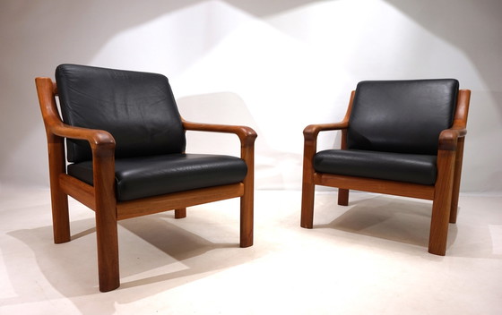 Image 1 of Set van 2 Holstebro Teakhouten Leren Fauteuils, 1960