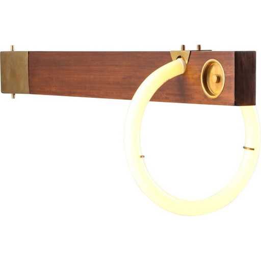 Vintage wandlamp in walnoot en messing van Angelo Brotto, 1970