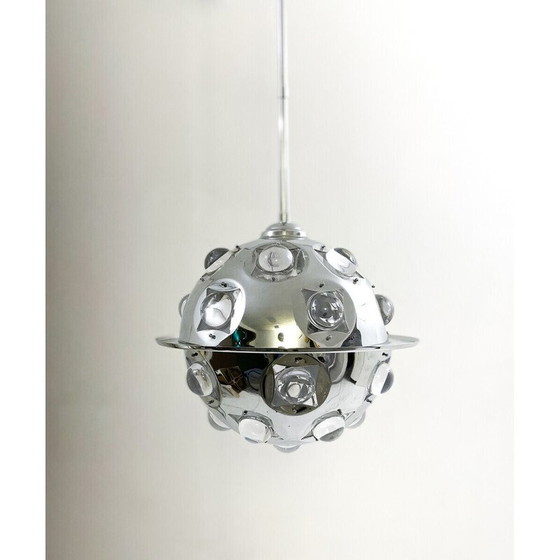 Image 1 of Mid Century hanglamp van chroom en glas van Oscar Torlasco, Italië 1970