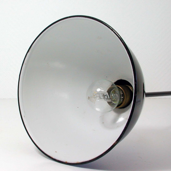 Image 1 of Vintage Midcentury Zwart Duits Industrieel Emaille Plafondlamp Hanglamp