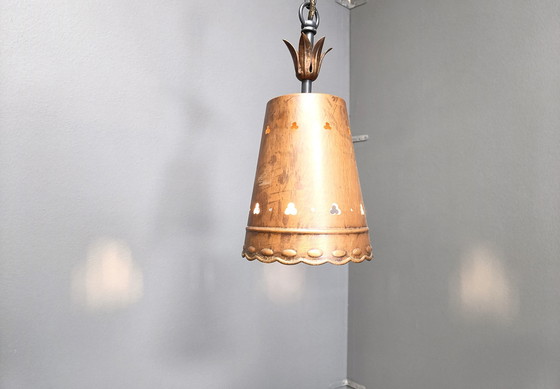 Image 1 of Brutalistische koperen hanglamp, 1970S