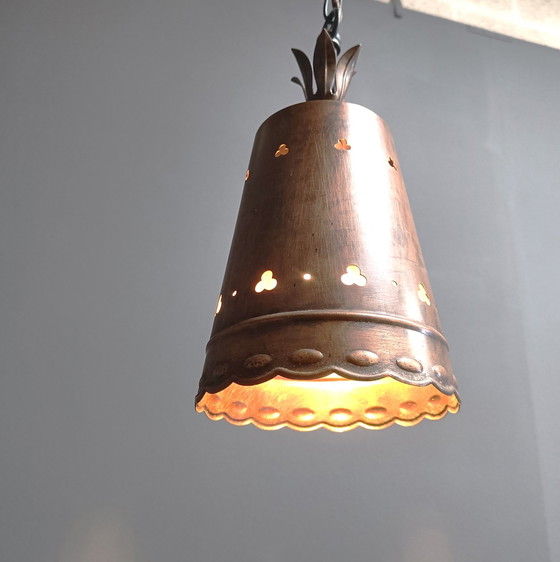 Image 1 of Brutalistische koperen hanglamp, 1970S