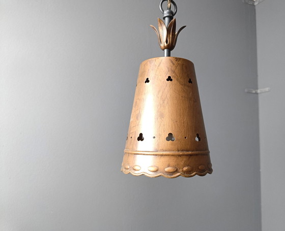 Image 1 of Brutalistische koperen hanglamp, 1970S