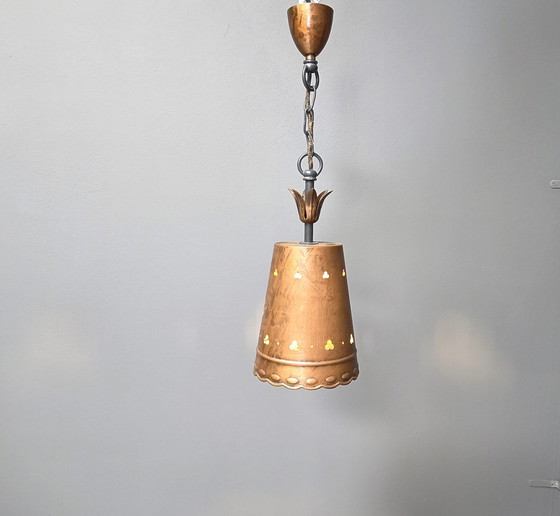 Image 1 of Brutalistische koperen hanglamp, 1970S