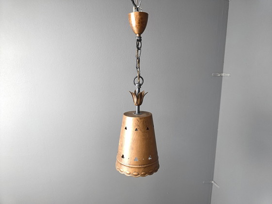 Image 1 of Brutalistische koperen hanglamp, 1970S