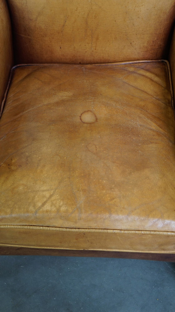 Image 1 of 2 x Leren fauteuil/ armchair in lichte cognac kleur, Engelse stijl