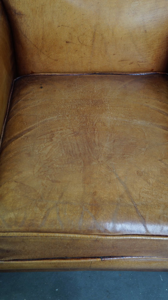 Image 1 of 2 x Leren fauteuil/ armchair in lichte cognac kleur, Engelse stijl