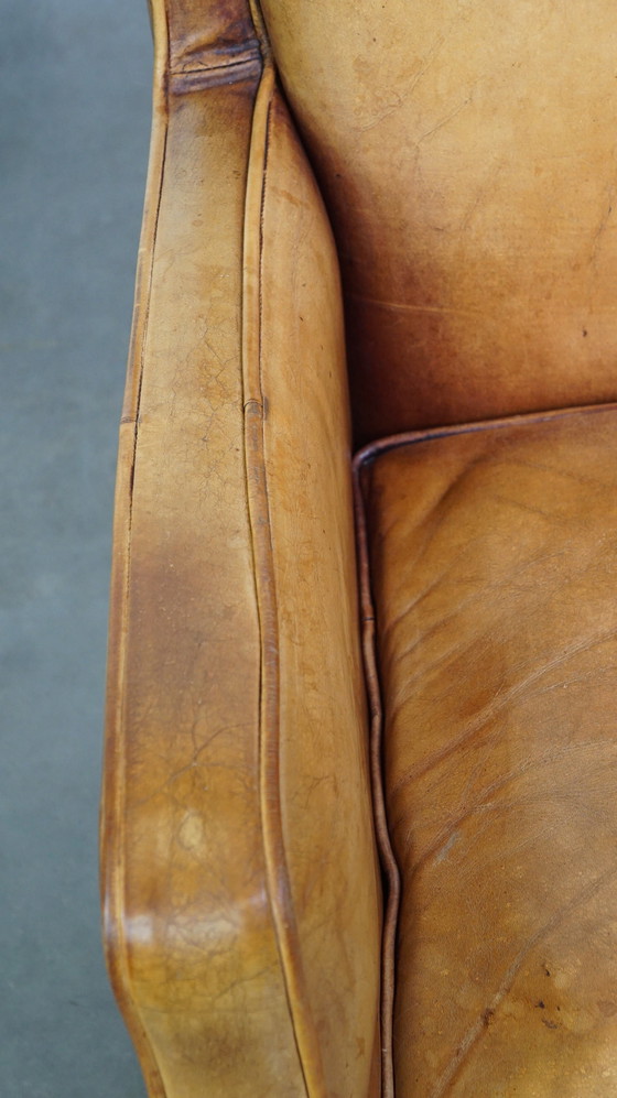 Image 1 of 2 x Leren fauteuil/ armchair in lichte cognac kleur, Engelse stijl