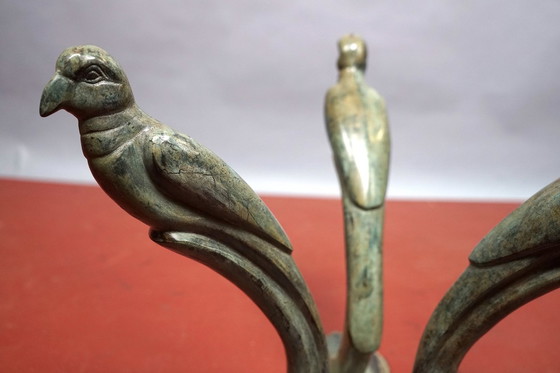 Image 1 of Vintage Hollywood Regency Metaal en Glas pauwvormige salontafel, Duitsland, jaren 70