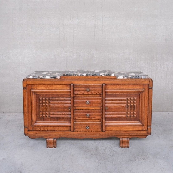 Image 1 of Vintage marmeren en eiken dressoir, Frankrijk 1940