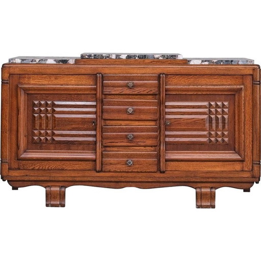 Vintage marmeren en eiken dressoir, Frankrijk 1940